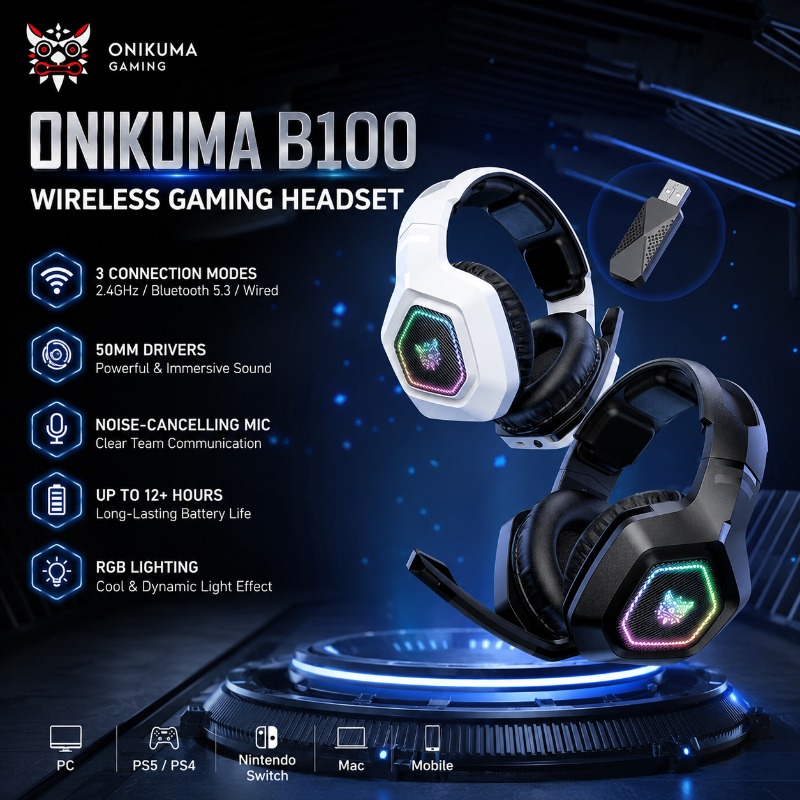 Gaming Console Apple - ONIKUMA B100 Kablosuz Oyun Kulaklığı 2.4GHz