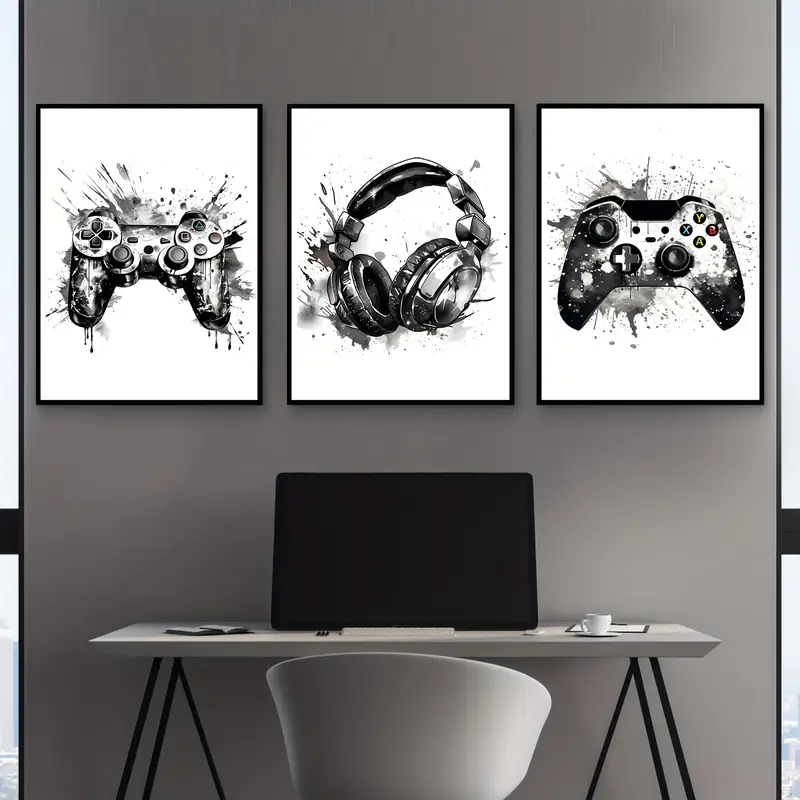 Gaming Console Room - 3 adet çerçevesiz kanvas tablo 3